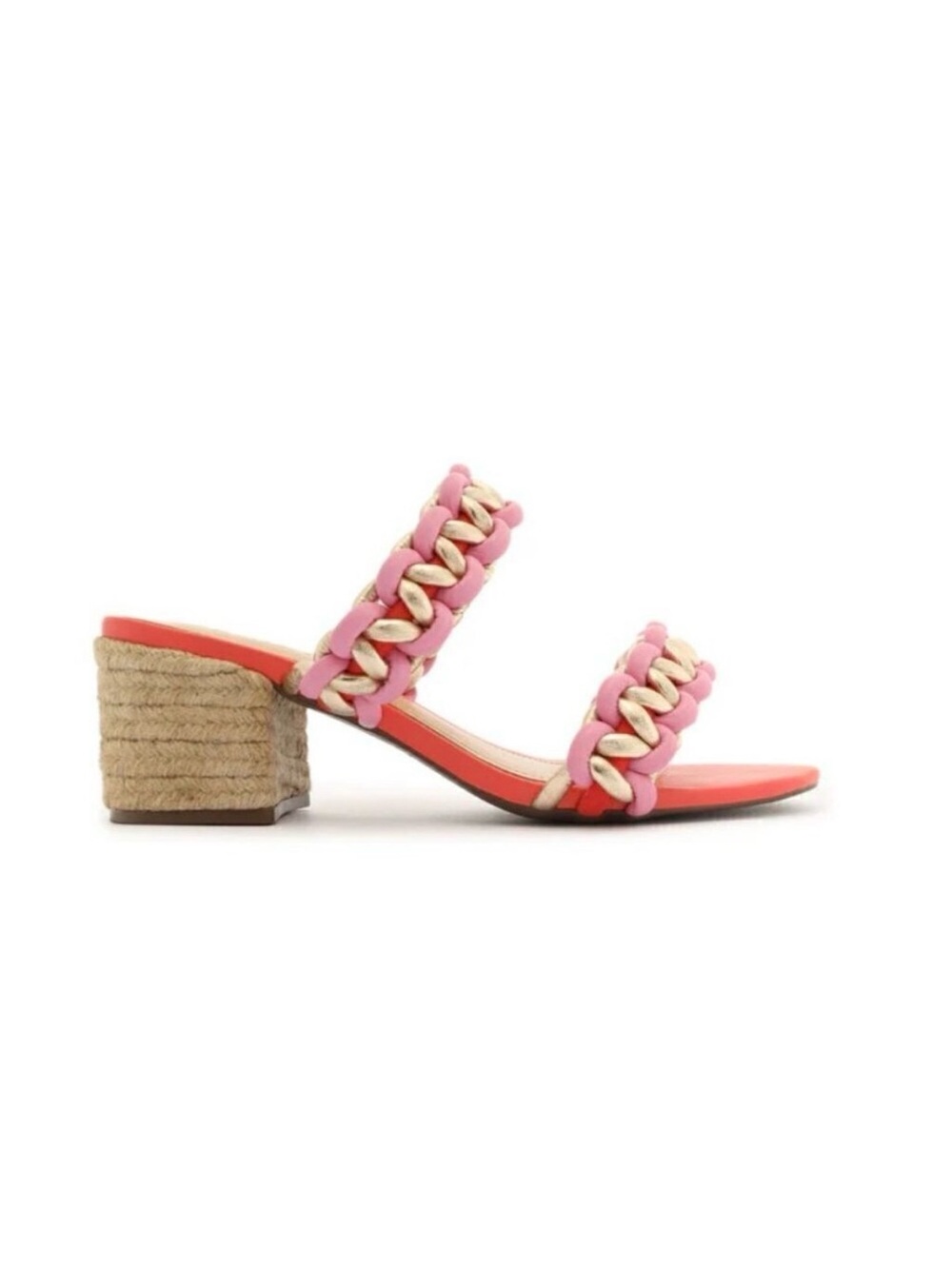 Schutz Juliet Mid Suede & Leather Sandal Coral Gold Size 6.5